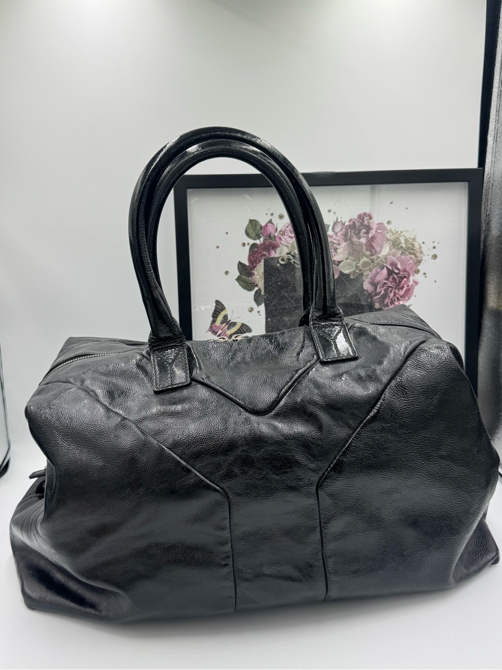 Yves Saint Laurent East Boston Black Patent Leather Satchel - COA - Picture 2 of 16